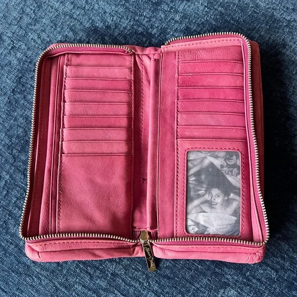 Junior Drake Pink Leather Zip Around Wallet Butter Soft Foldout Organizer - Picture 7 of 16